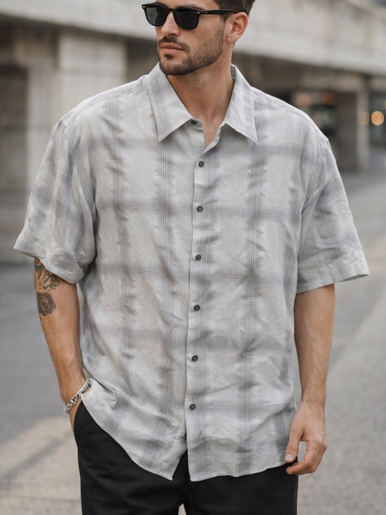 Axist Other - AXIST Silk Touch Short Sleeve Button Down Shirt Gray White Pattern Size XXL